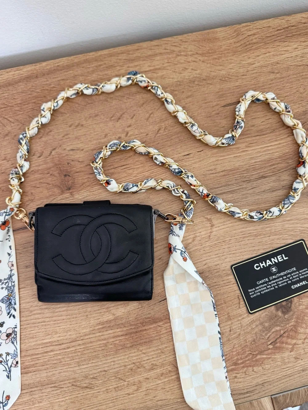 Authentic Vintage Chanel CC Wallet On Chain Crossbody Bag Black Lambskin Leather